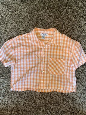 RSQ Peach Gingham Cropped Button Up - 100% Cotton - Women’s Small